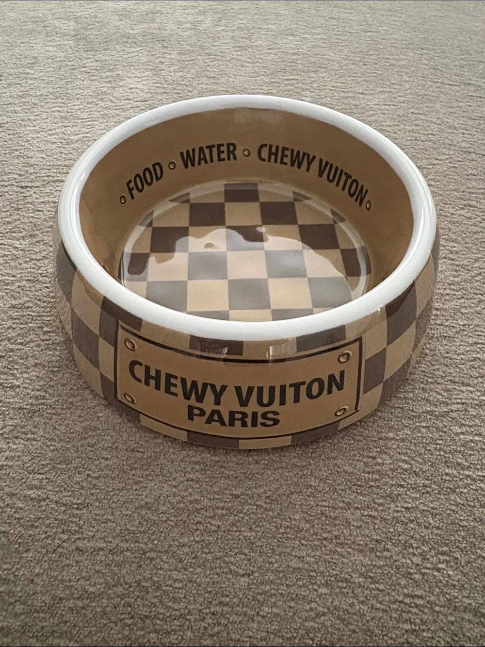 Haute Diggity Dog Checker Chewy Vuiton Small Dog Bowl